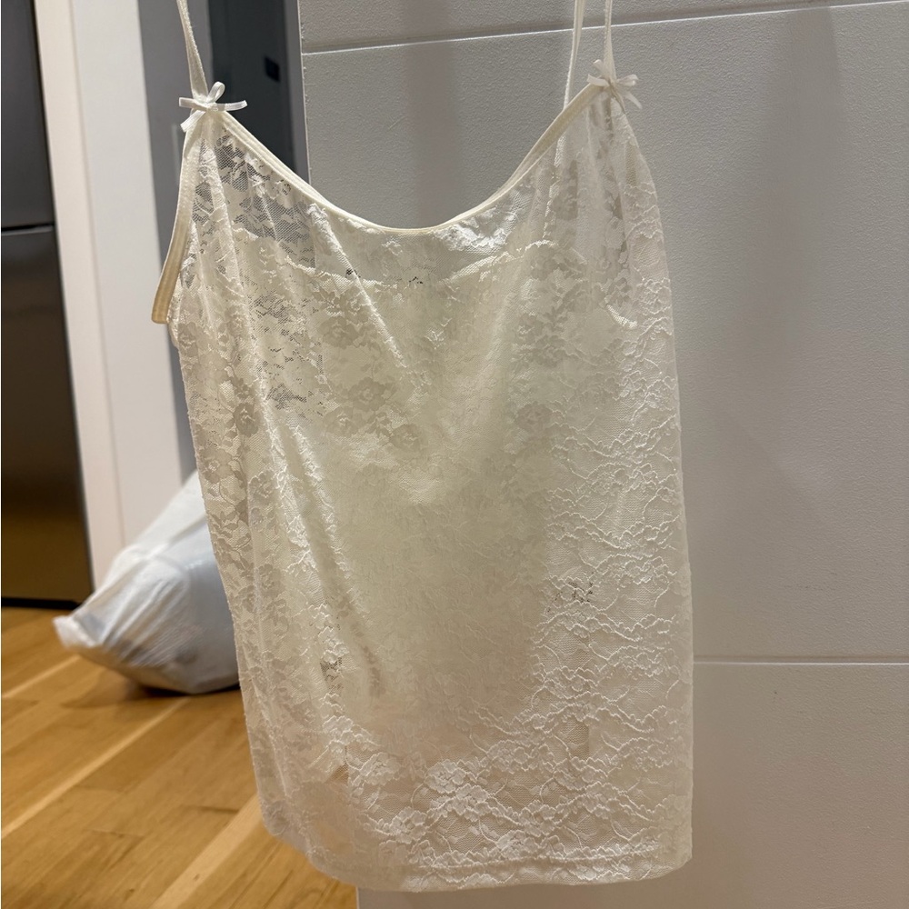 Brandy Melville Cream Lace See Through Top